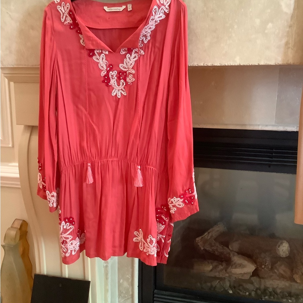 Soft Surroundings Pink Tunic with Sailor Collar and Long Sleeves